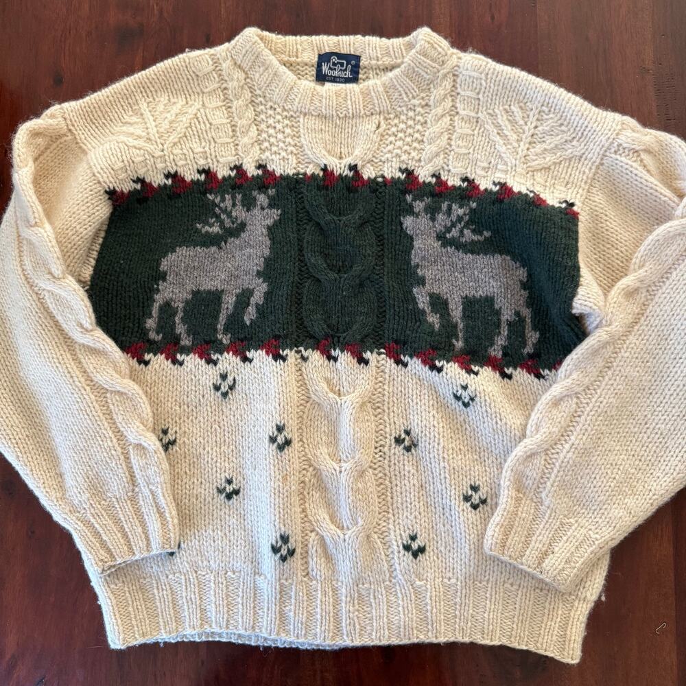 Vintage Woolrich moose reindeer sweater 100% wool 90s vintage sz M READ